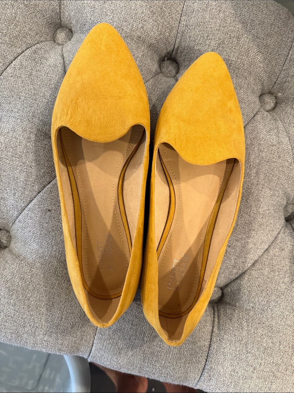 Market & Spruce Mustard Suede Pointed-Toe Flats